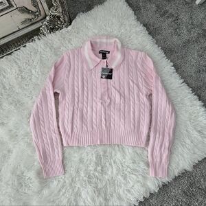 Charlotte Russe Pink Collared Pull Over Crop Knit Sweater. Size Medium.